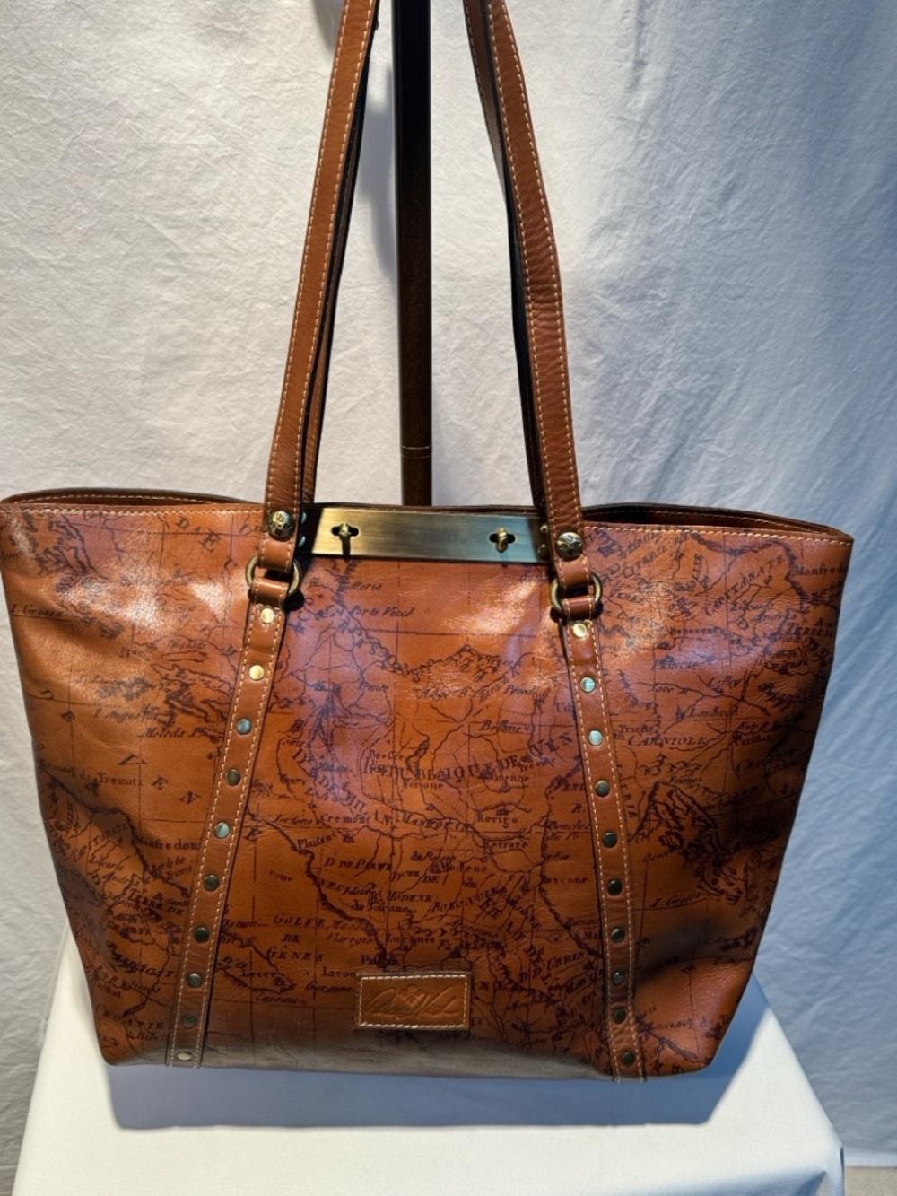 Patricia Nash Tan Leather Map-Print Tote